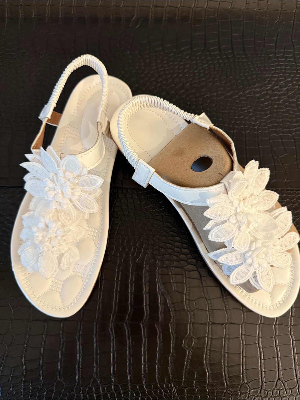 New White Floral Slingback Women's Sandals